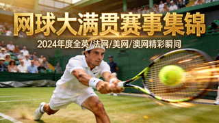 网球大满贯赛事集锦视频封面，球员挥拍击球